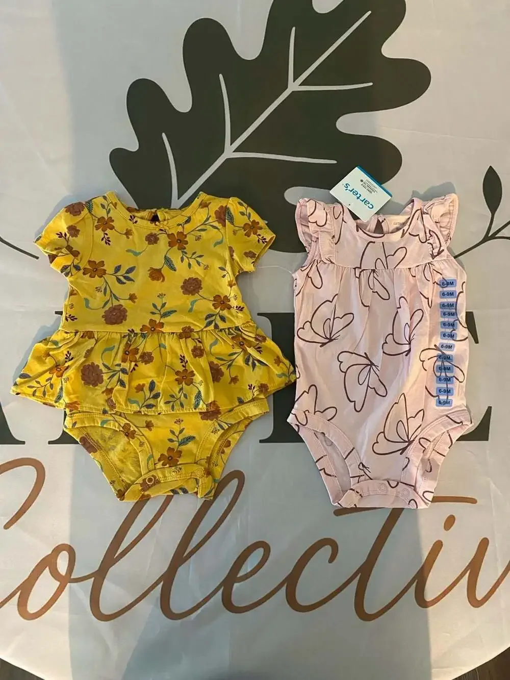 Carter's Baby Girl 9M 2-Piece Bodysuit Set (Floral Peplum and Butterfly Flutter
